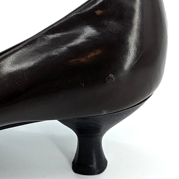 Salvatore Ferragamo Dark Brown Leather Bow Kitten Heel Pumps 7.5 B Italy - Picture 6 of 9